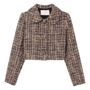 Gal Meets Glam Tweed Cropped Navy & Gold Blazer Size 18